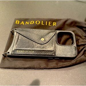 Bandolier iPhone 14 Pro black leather case w/Strap